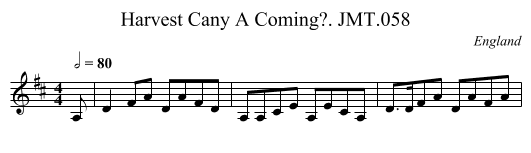 Harvest Cany A Coming?. JMT.058 - staff notation