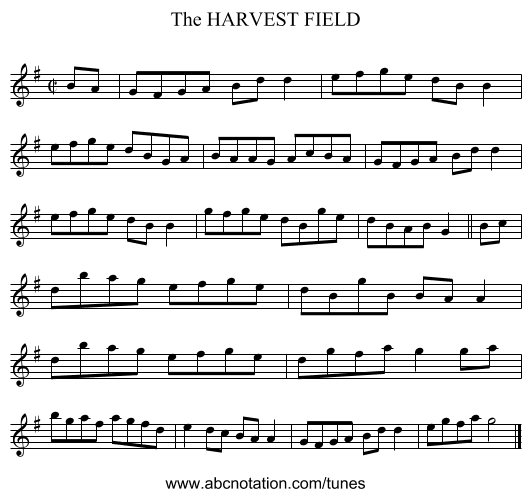 HARVEST FIELD, The - staff notation