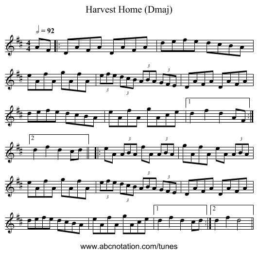 Harvest Home (Dmaj) - staff notation