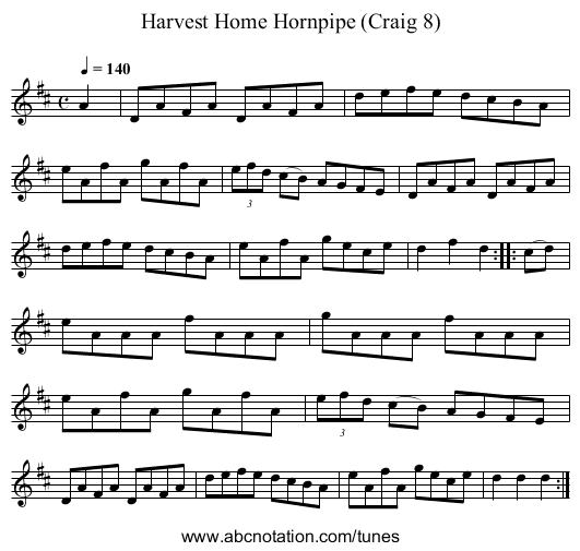 Harvest Home Hornpipe (Craig 8) - staff notation