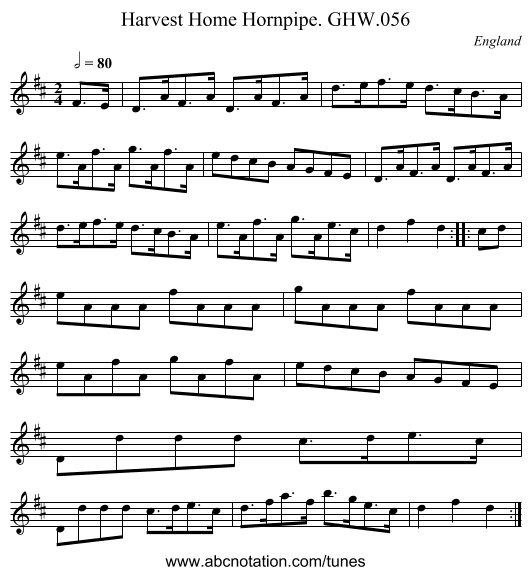 Harvest Home Hornpipe. GHW.056 - staff notation