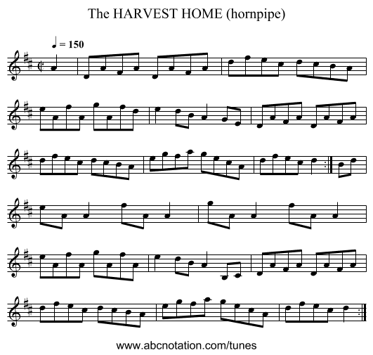 HARVEST HOME (hornpipe), The - staff notation