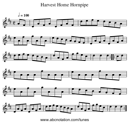 Harvest Home Hornpipe - staff notation