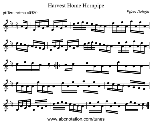 Harvest Home Hornpipe - staff notation