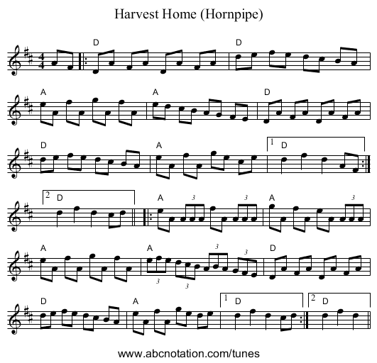 Harvest Home (Hornpipe) - staff notation