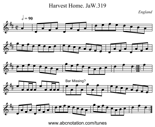 Harvest Home. JaW.319 - staff notation