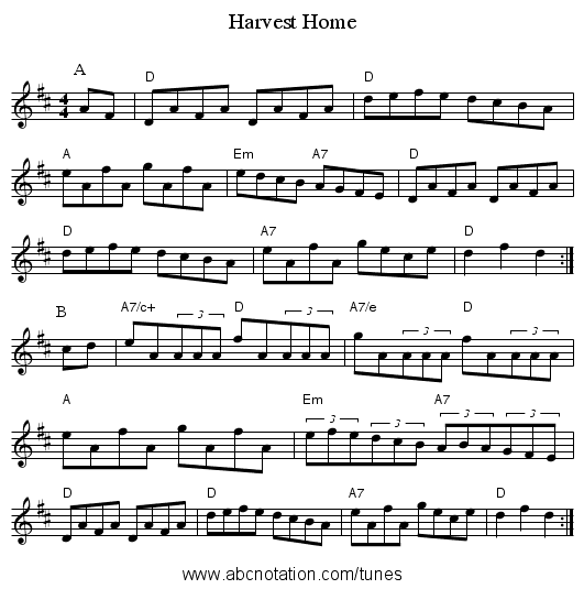 Harvest Home - staff notation