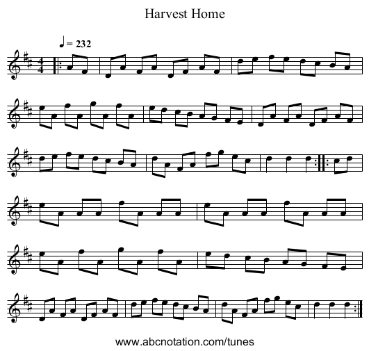 Harvest Home - staff notation