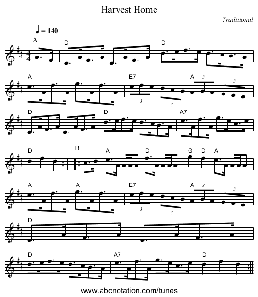 Harvest Home - staff notation