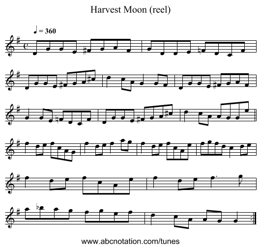 Harvest Moon (reel) - staff notation