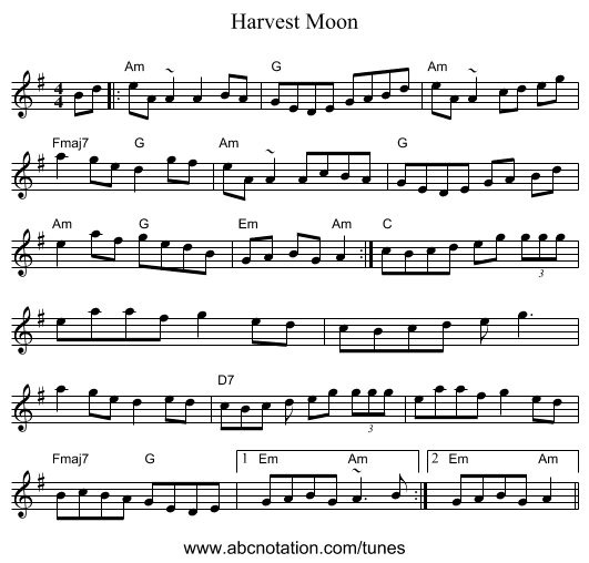 Harvest Moon - staff notation