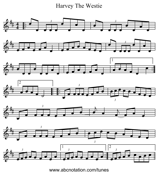 Harvey The Westie - staff notation