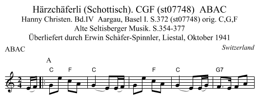 Härzchäferli (Schottisch). CGF (st07748)  ABAC - staff notation