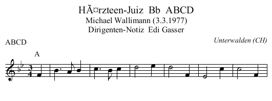 HÃ¤rzteen-Juiz  Bb  ABCD - staff notation