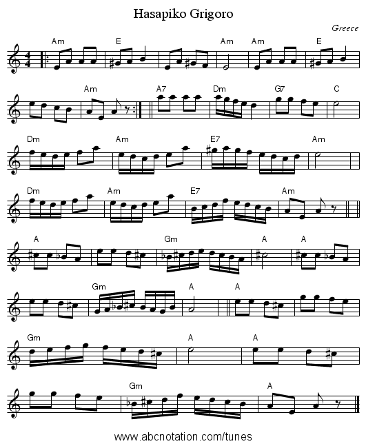 Hasapiko Grigoro - staff notation