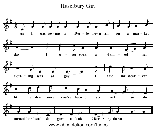 Haselbury Girl - staff notation