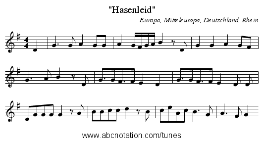Hasenleid - staff notation