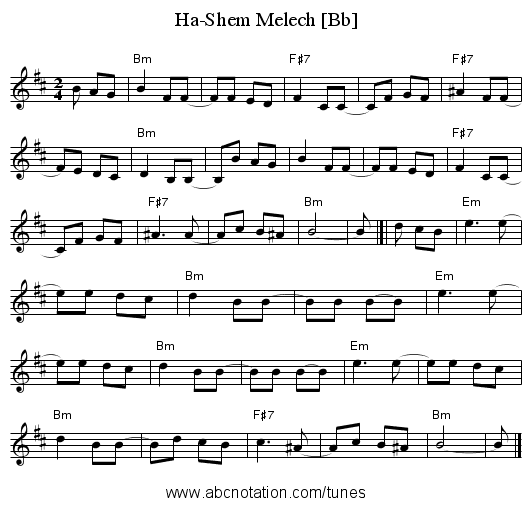 Ha-Shem Melech [Bb] - staff notation