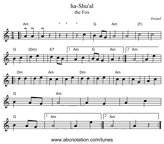 ha-Shu'al - staff notation