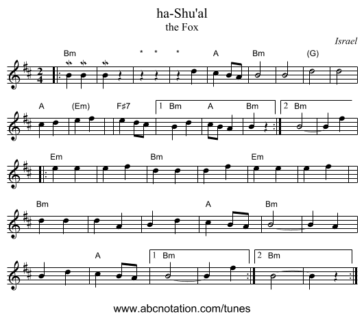 ha-Shu'al - staff notation