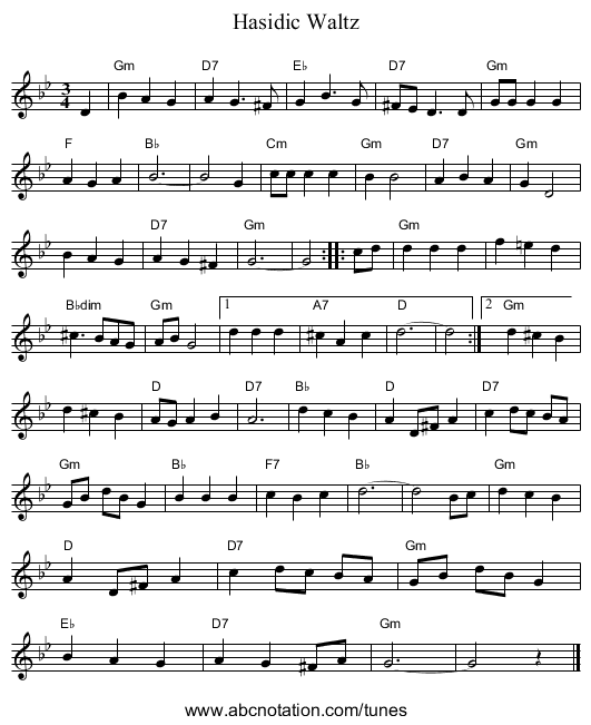 Hasidic Waltz - staff notation