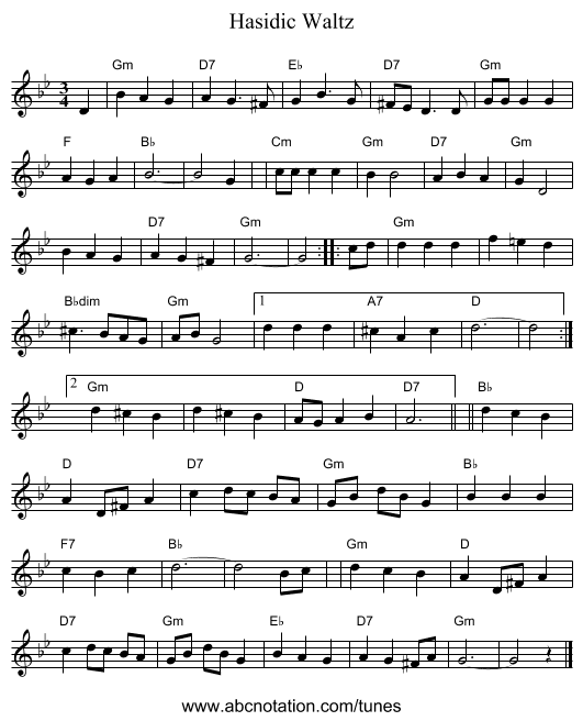 Hasidic Waltz - staff notation