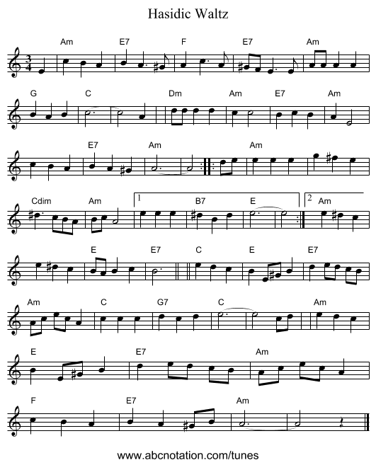 Hasidic Waltz - staff notation
