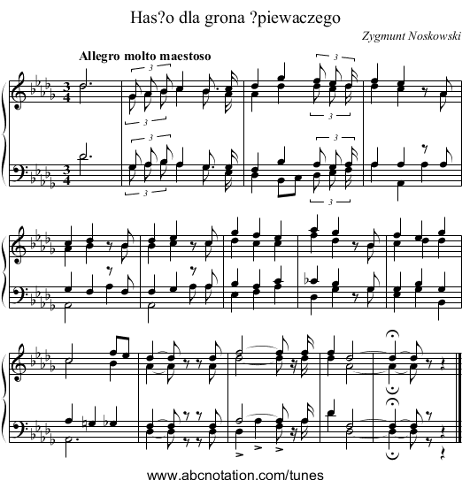 Has?o dla grona ?piewaczego - staff notation