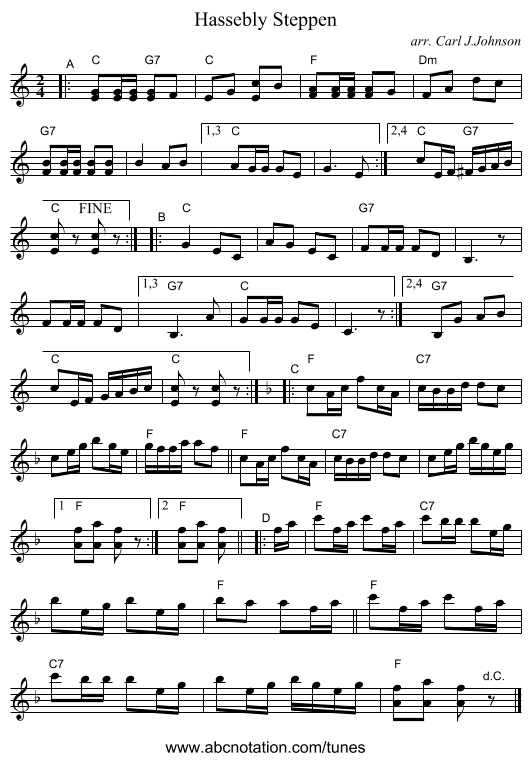 Hassebly Steppen - staff notation