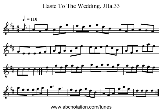 Haste To The Wedding. JHa.33 - staff notation