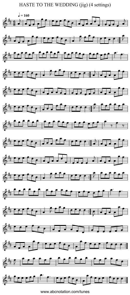 HASTE TO THE WEDDING (jig) (4 settings) - staff notation
