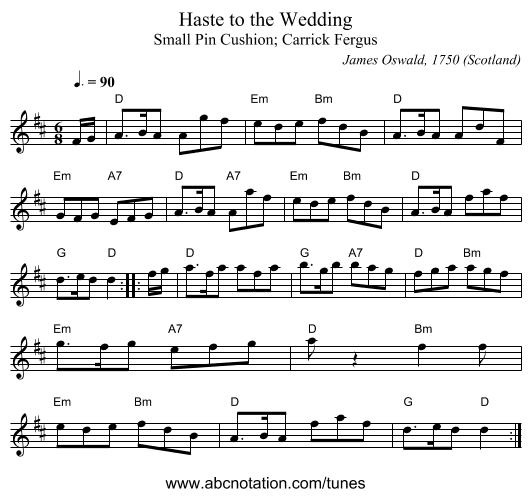 Haste to the Wedding - staff notation