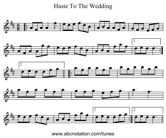 Haste To The Wedding - staff notation