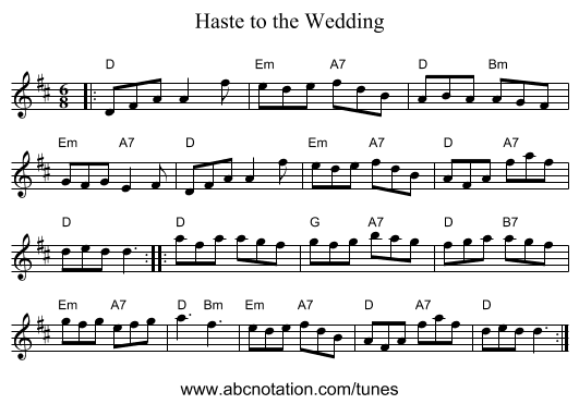 Haste to the Wedding - staff notation