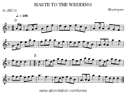 HASTE TO THE WEDDING - staff notation