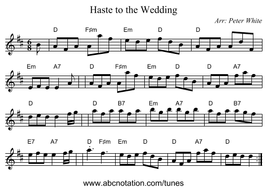 Haste to the Wedding - staff notation