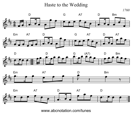 Haste to the Wedding - staff notation