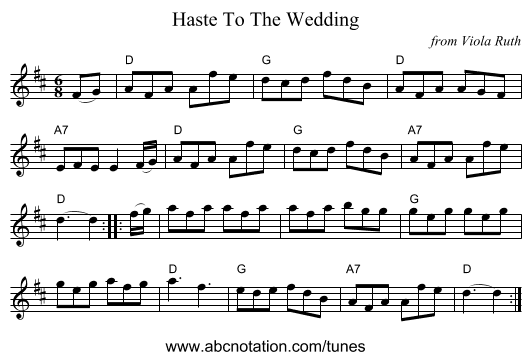 Haste To The Wedding - staff notation