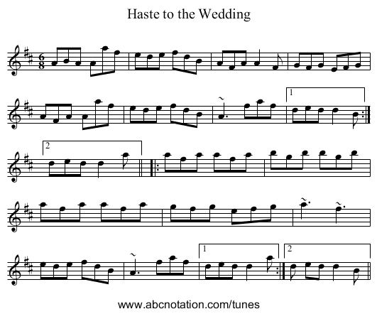 Haste to the Wedding - staff notation