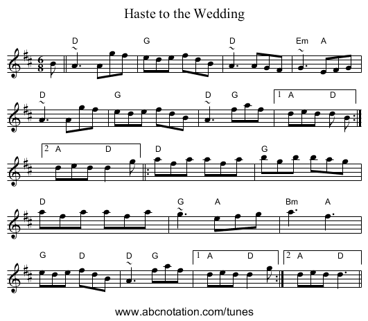 Haste to the Wedding - staff notation