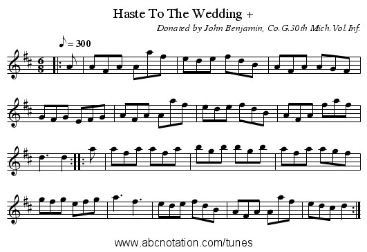 Haste To The Wedding + - staff notation