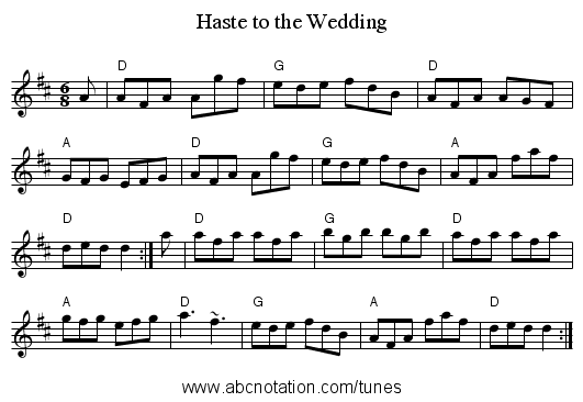 Haste to the Wedding - staff notation