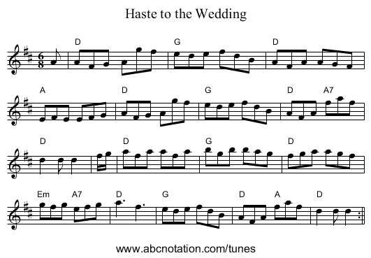 Haste to the Wedding - staff notation