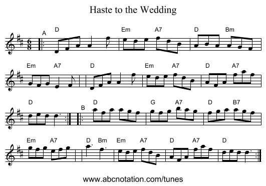 Haste to the Wedding - staff notation
