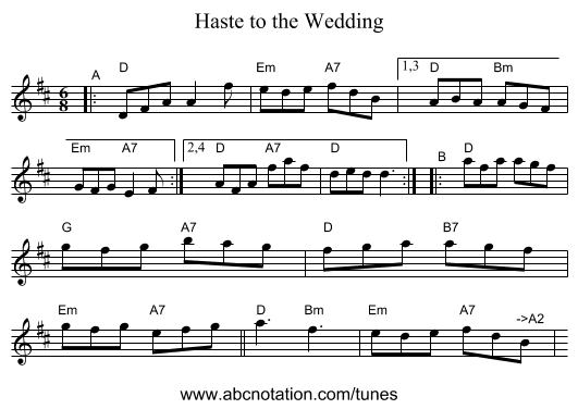Haste to the Wedding - staff notation