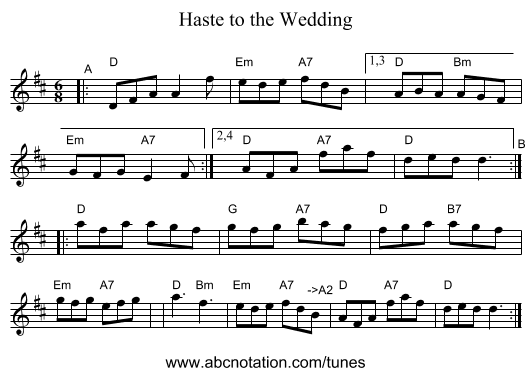 Haste to the Wedding - staff notation