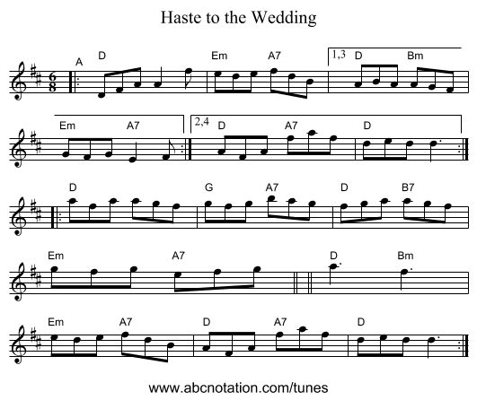 Haste to the Wedding - staff notation