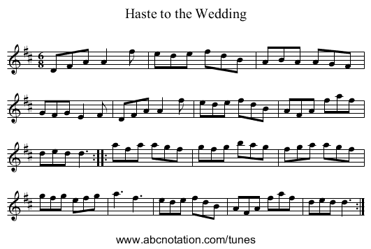 Haste to the Wedding - staff notation