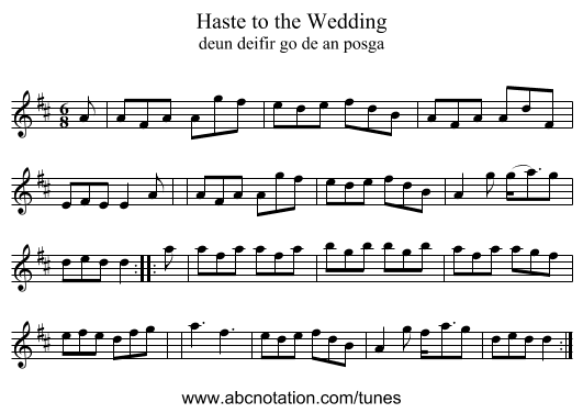 Haste to the Wedding - staff notation