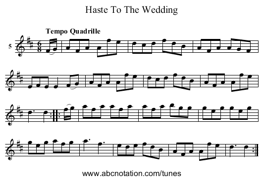 Haste To The Wedding - staff notation